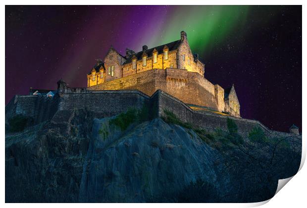 Edinburgh Castle Aurora Borealis  Print by Alison Chambers