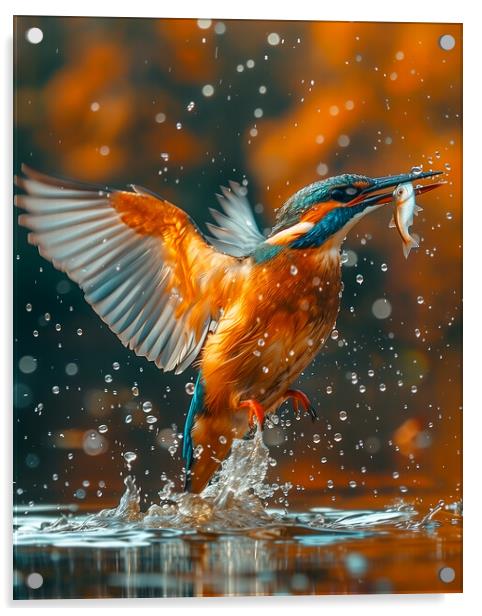 Kingfisher catches a Fish Acrylic by T2 
