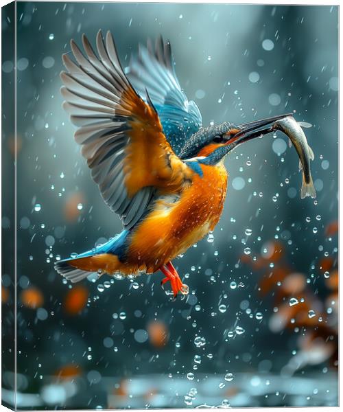 Kingfisher catches a Fish Canvas Print by T2 