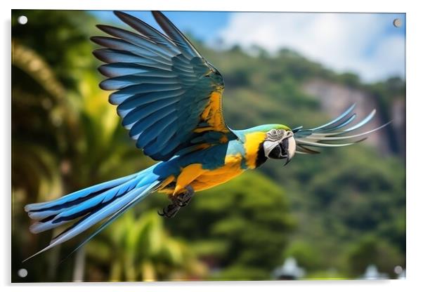 A beautiful blue macaw in free nature. Acrylic by Michael Piepgras