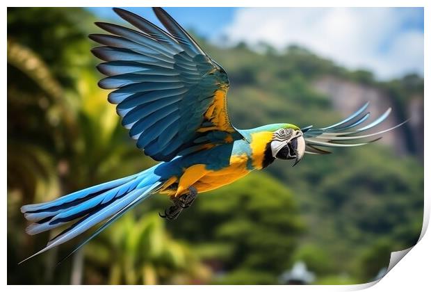 A beautiful blue macaw in free nature. Print by Michael Piepgras