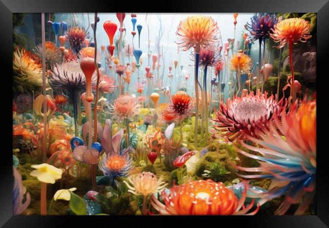 A beautiful fantasy garden made of neural flowers. Framed Print by Michael Piepgras