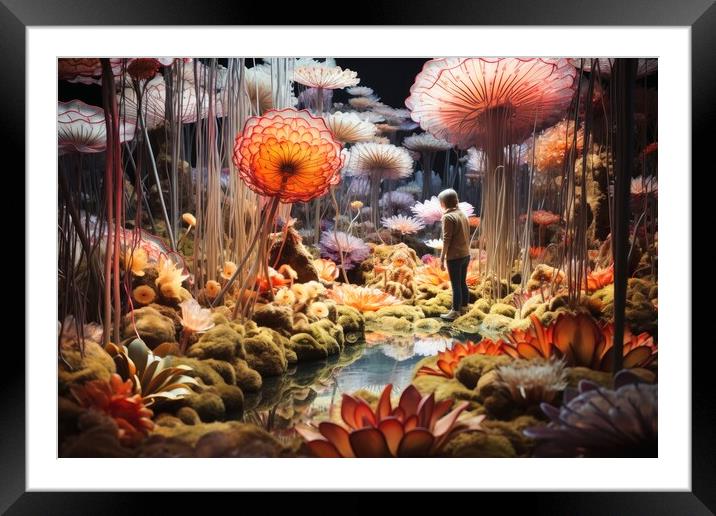 A beautiful fantasy garden made of neural flowers. Framed Mounted Print by Michael Piepgras