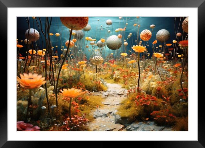 A beautiful fantasy garden made of neural flowers. Framed Mounted Print by Michael Piepgras
