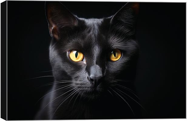 A close up of a black cat on a dark background. Canvas Print by Michael Piepgras