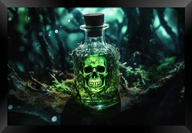 A bottle with a liquid and a poison symbol on it. Framed Print by Michael Piepgras