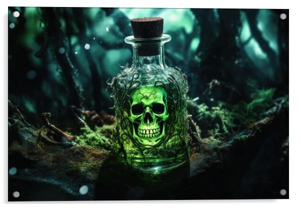 A bottle with a liquid and a poison symbol on it. Acrylic by Michael Piepgras