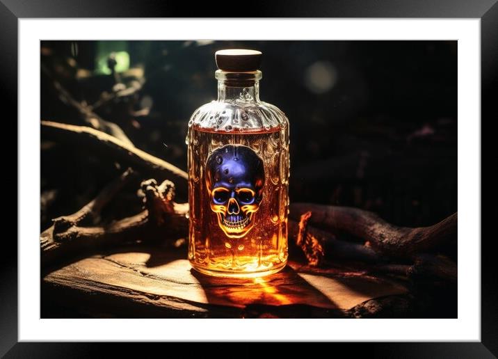 A bottle with a liquid and a poison symbol on it. Framed Mounted Print by Michael Piepgras
