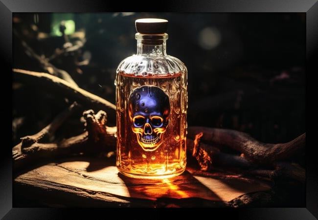 A bottle with a liquid and a poison symbol on it. Framed Print by Michael Piepgras