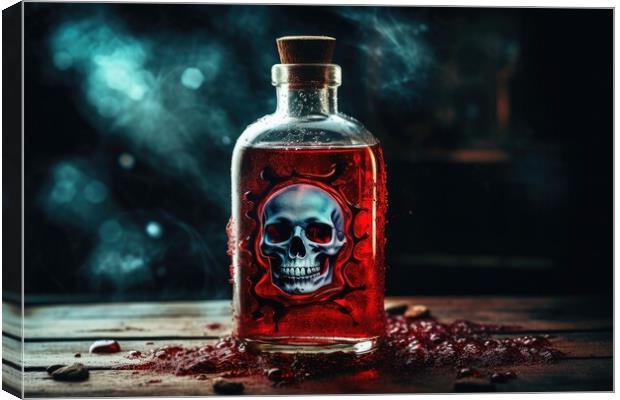 A bottle with a liquid and a poison symbol on it. Canvas Print by Michael Piepgras