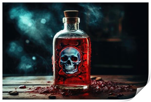 A bottle with a liquid and a poison symbol on it. Print by Michael Piepgras