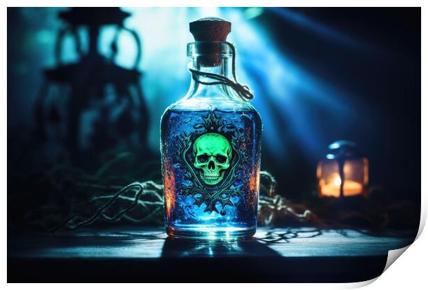 A bottle with a liquid and a poison symbol on it. Print by Michael Piepgras