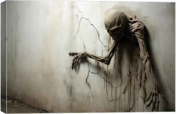 A creepy figure crawls right out of the wall. Canvas Print by Michael Piepgras