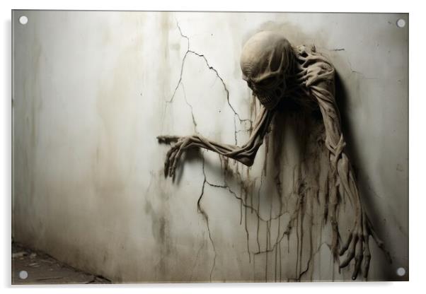 A creepy figure crawls right out of the wall. Acrylic by Michael Piepgras