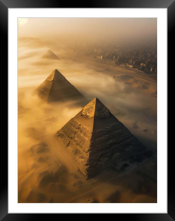 Giza Pyramids Ancient Egypy Framed Mounted Print by T2 