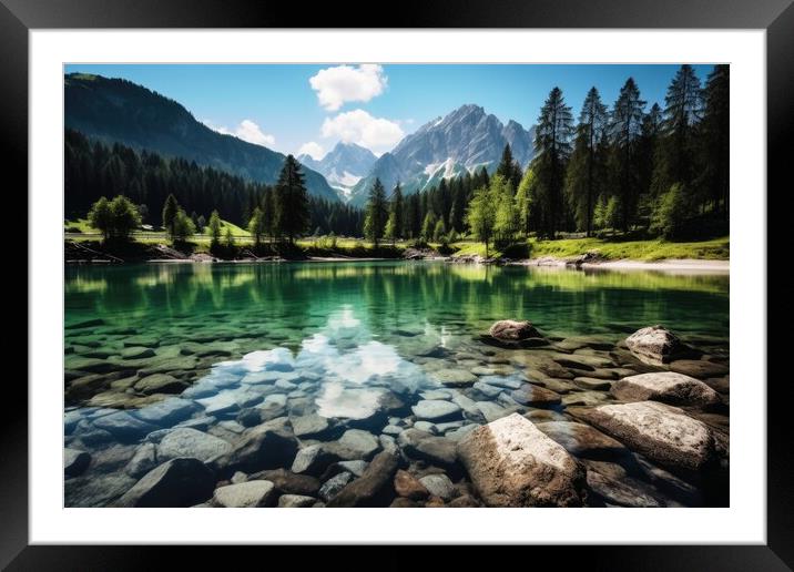 A crystal clear mountain lake in a beautiful mountain landscape. Framed Mounted Print by Michael Piepgras