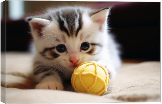 A cute cat playing with a ball of wool. Canvas Print by Michael Piepgras