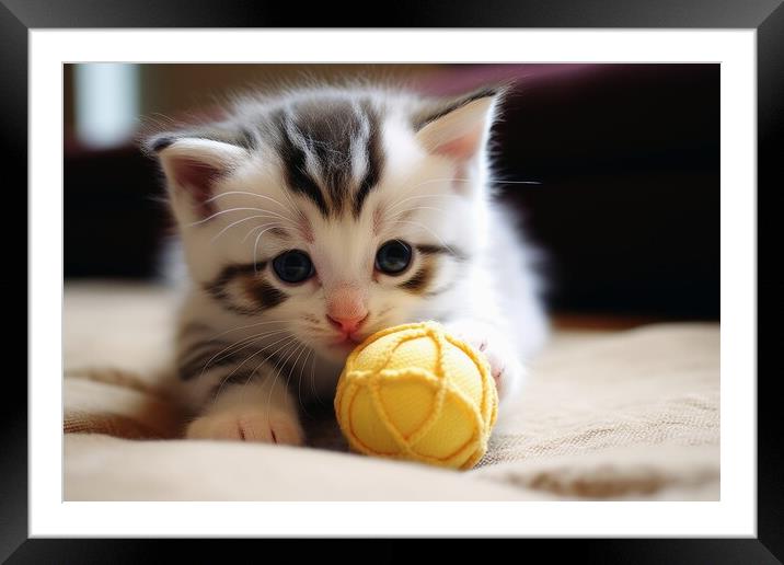 A cute cat playing with a ball of wool. Framed Mounted Print by Michael Piepgras