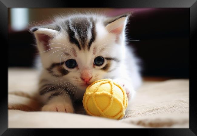 A cute cat playing with a ball of wool. Framed Print by Michael Piepgras