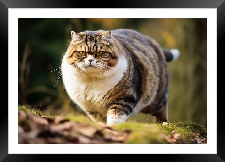 A fat cat that can hardly walk is looking for attention. Framed Mounted Print by Michael Piepgras