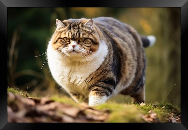 A fat cat that can hardly walk is looking for attention. Framed Print by Michael Piepgras