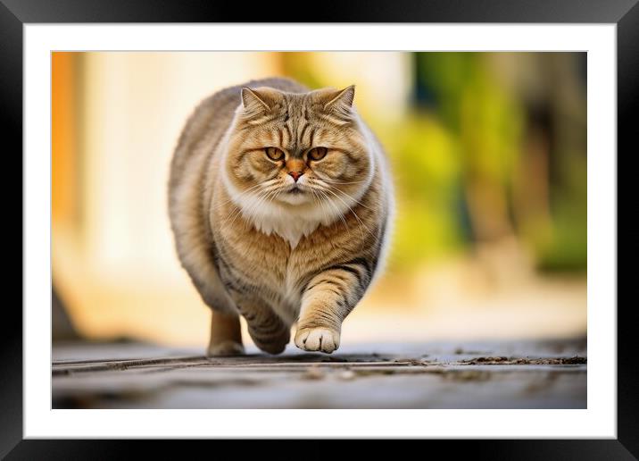 A fat cat that can hardly walk is looking for attention. Framed Mounted Print by Michael Piepgras