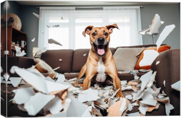 A dog making a mess in the living room. Canvas Print by Michael Piepgras