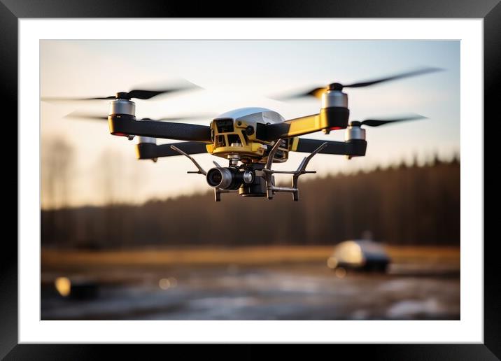 A close up of a drone with a camera. Framed Mounted Print by Michael Piepgras