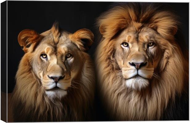 A male and a female lion portrait. Canvas Print by Michael Piepgras