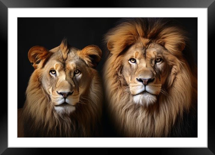 A male and a female lion portrait. Framed Mounted Print by Michael Piepgras