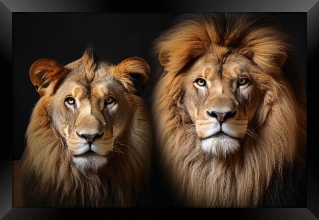 A male and a female lion portrait. Framed Print by Michael Piepgras