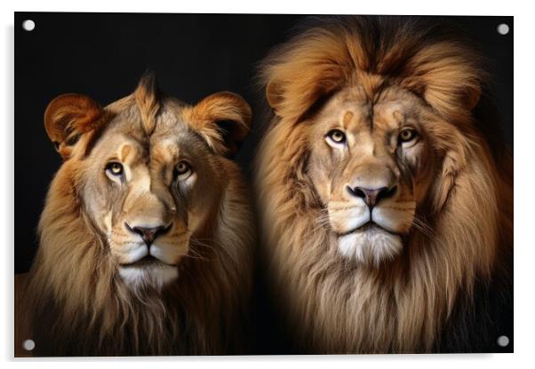 A male and a female lion portrait. Acrylic by Michael Piepgras