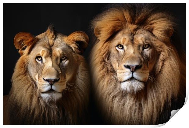 A male and a female lion portrait. Print by Michael Piepgras
