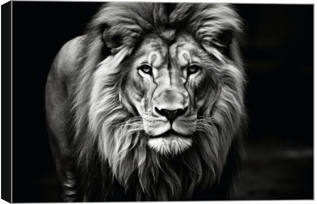 A male lion on a dark background in black and white. Canvas Print by Michael Piepgras