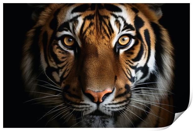 A mesmerizing Tiger on a dark background. Print by Michael Piepgras