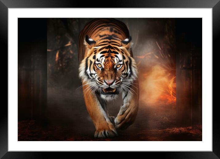 A mesmerizing Tiger on a dark background. Framed Mounted Print by Michael Piepgras