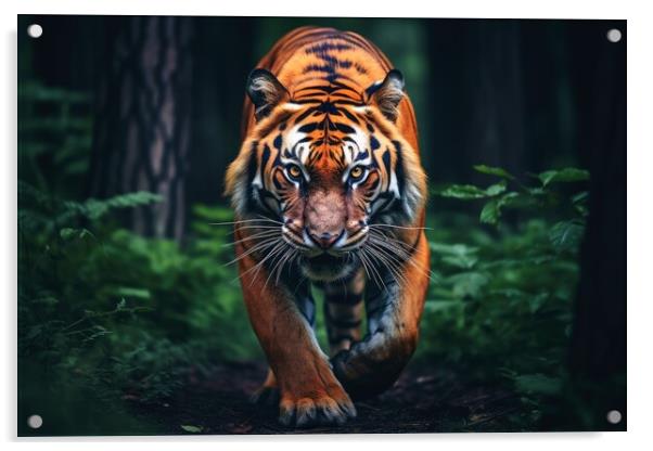 A mesmerizing Tiger on a dark background. Acrylic by Michael Piepgras