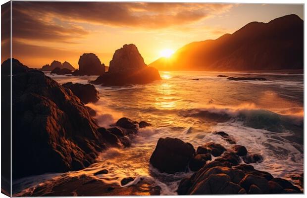 A perfect sunset at the ocean with cliffs. Canvas Print by Michael Piepgras