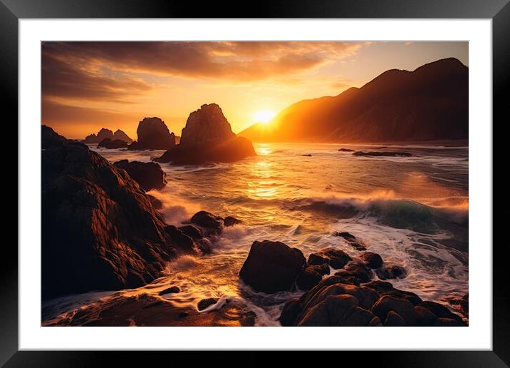 A perfect sunset at the ocean with cliffs. Framed Mounted Print by Michael Piepgras