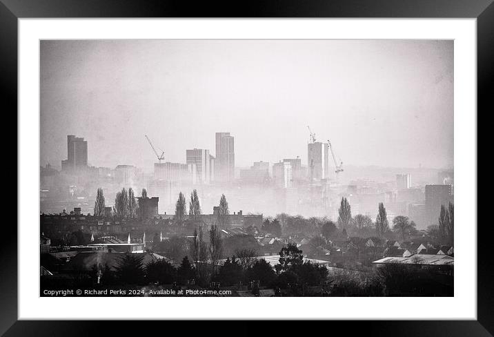 Leeds skyline - Black and White  Framed Mounted Print by Richard Perks