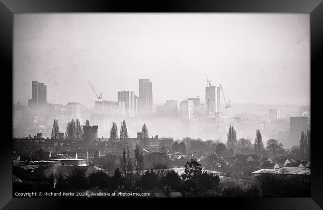 Leeds skyline - Black and White  Framed Print by Richard Perks