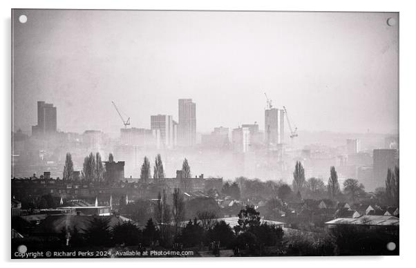 Leeds skyline - Black and White  Acrylic by Richard Perks