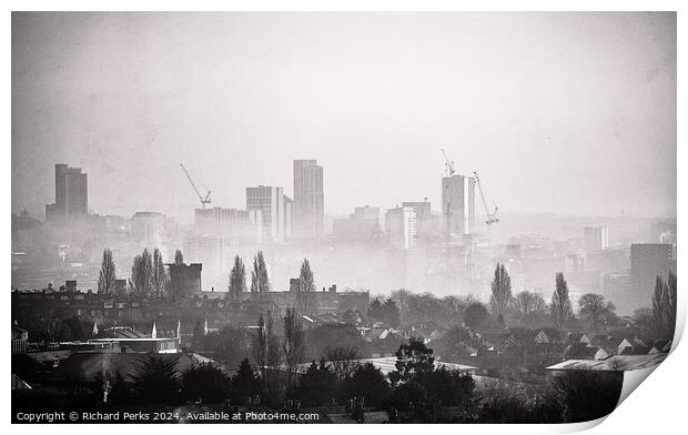 Leeds skyline - Black and White  Print by Richard Perks