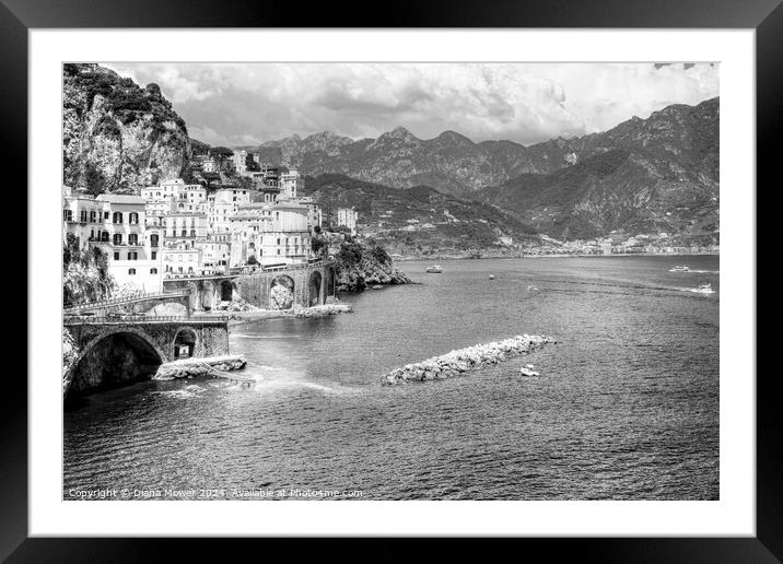 Amalfi Italy in monochrome Framed Mounted Print by Diana Mower