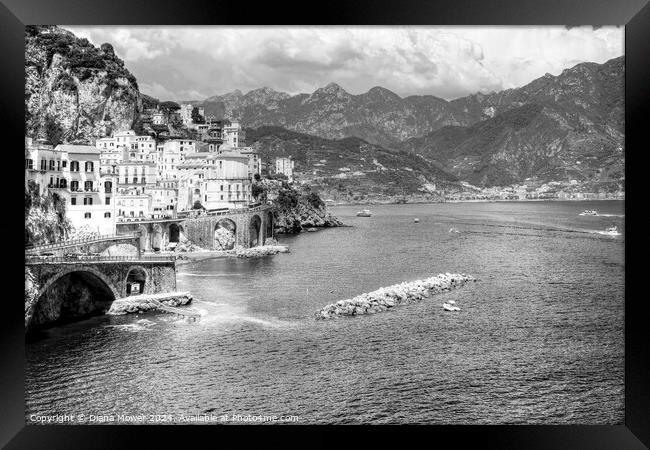 Amalfi Italy in monochrome Framed Print by Diana Mower