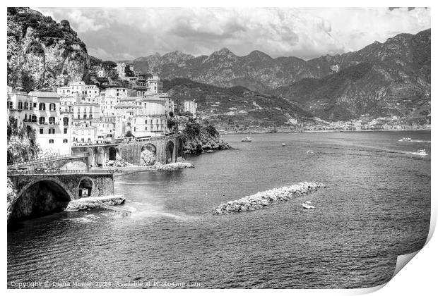 Amalfi Italy in monochrome Print by Diana Mower