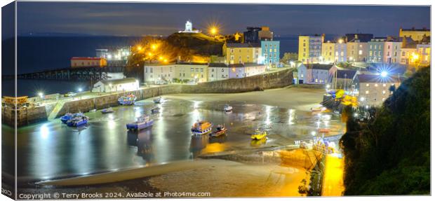 Tenby Harbour at Night Canvas Print by Terry Brooks