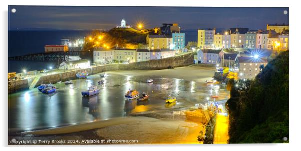 Tenby Harbour at Night Acrylic by Terry Brooks