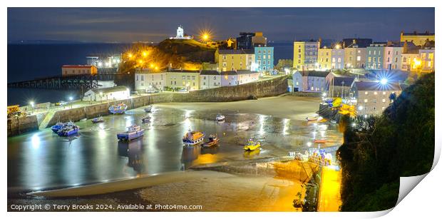 Tenby Harbour at Night Print by Terry Brooks