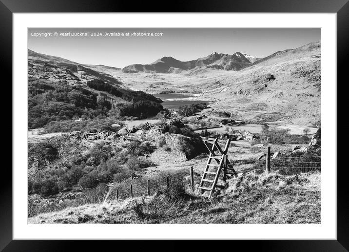 Scenic Snowdon Horseshoe View in Snowdonia mono Framed Mounted Print by Pearl Bucknall